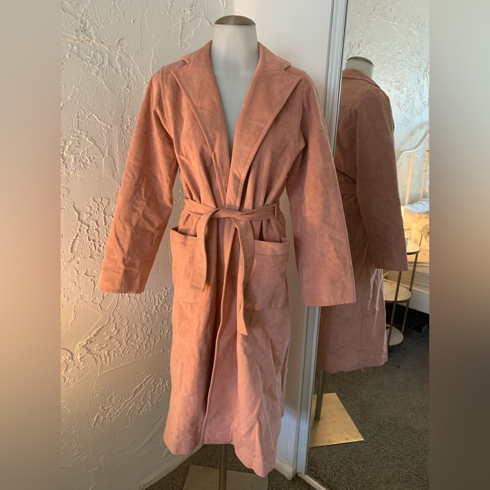 70s Vintage Samuel Robert by Peter Hatsi Androu Ultra Suede Pink Trench Coat